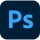 Blauw vierkant met witte letters Ps, het logo van Adobe Photoshop software voor fotobewerking