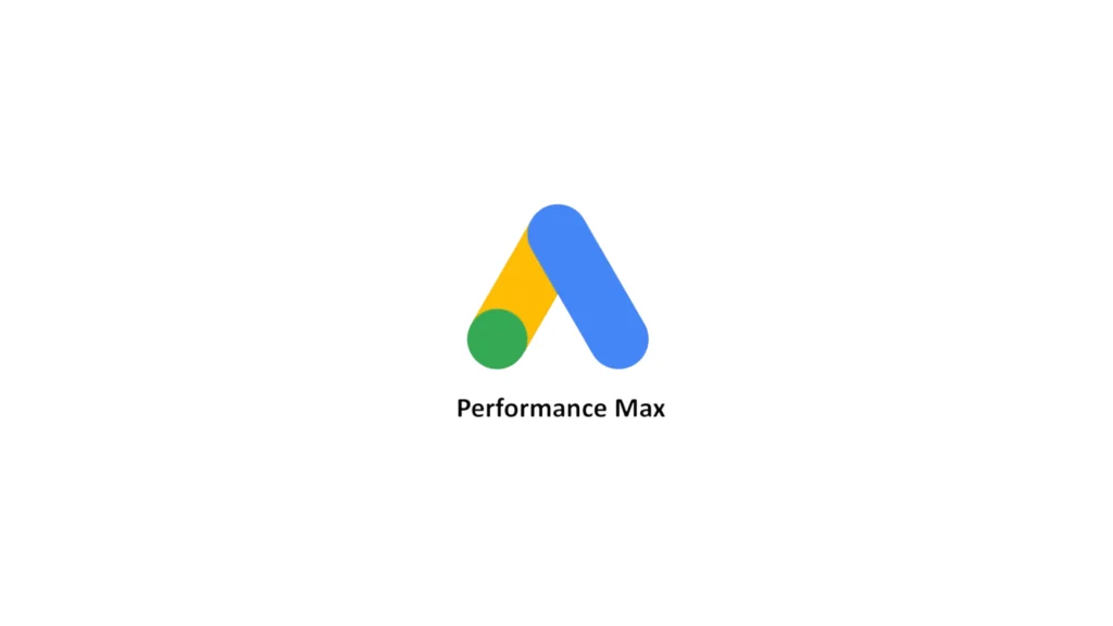 Logo van Performance Max met groene cirkel, gele en blauwe golfvormen en zwarte tekst op witte achtergrond.